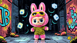 Labubu Neon Street Adventure Wallpaper