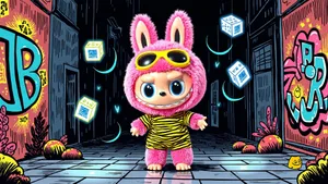 Labubu Neon Street Adventure Wallpaper