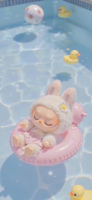 Labubu Relaxing Pool Float Wallpaper