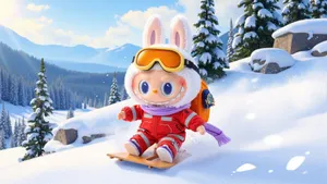 Labubu Snowboarding Adventure Wallpaper