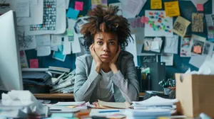 Lackadaisical Office Worker Surroundedby Paperwork.jpg Wallpaper