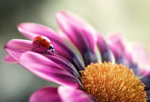 Ladybug And Pink African Daisy Wallpaper