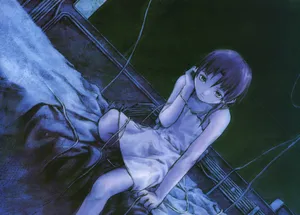 Lain Iwakura Nighttime Room Wallpaper