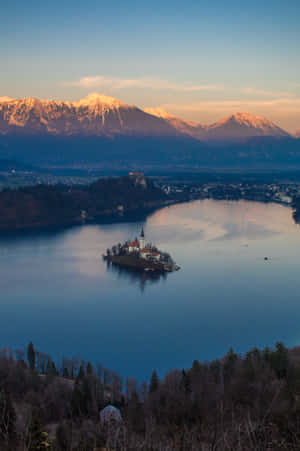 Lake Bled Island Mountains Sunset Wallpaper