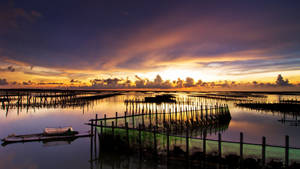 Lake View And Orange Sky Wallpaper