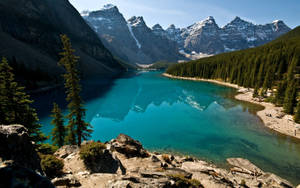 Lake View With Snowy Mountains Wallpaper