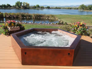 Lakeside Hot Tub Relaxation Wallpaper