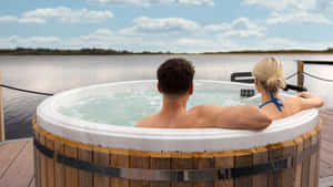 Lakeside Hot Tub Relaxation Wallpaper