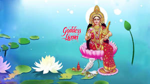 Lakshmi Devi In A Blue Pond Wallpaper