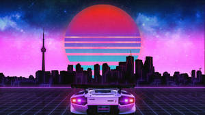 Lamborghini In Neon City Wallpaper