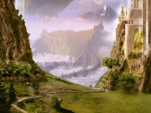 Landscape With A Castle Cliff Oil Painting Wallpaper