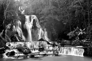 Laos Greyscale Kuang Si Falls Wallpaper