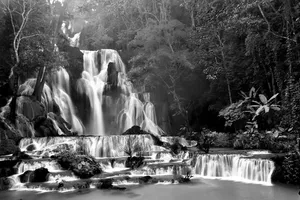 Laos Greyscale Kuang Si Falls Wallpaper