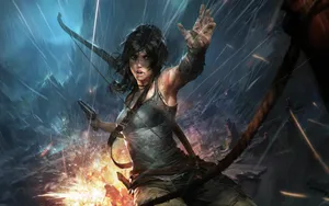 Lara Croft Action Scene Wallpaper