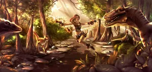 Lara Croft Dinosaur Encounter Wallpaper