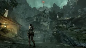 Lara_ Croft_ Exploring_ Mountain_ Village Wallpaper