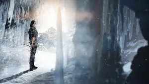 Lara Croft Ice Cave Exploration Wallpaper