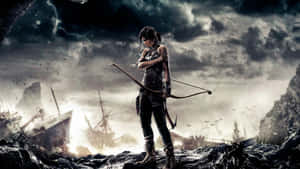 Lara Croft Stormy Shipwreck Wallpaper