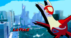 Latias Against City Background Wallpaper