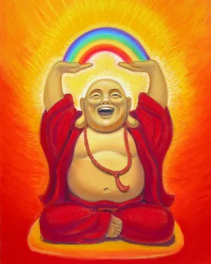 Laughing Buddha Holding A Rainbow Wallpaper