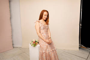 Lauren Ambrose In A Blush Colored Dress Wallpaper