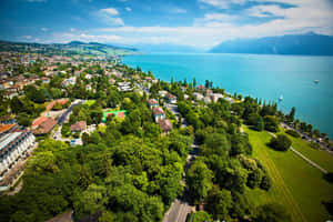 Lausanne Lakeside Aerial View Wallpaper