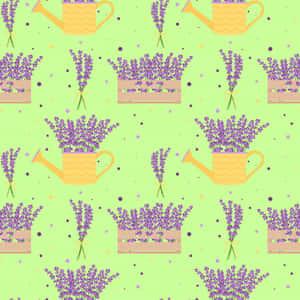 Lavender Pattern Watering Canand Bouquets Wallpaper