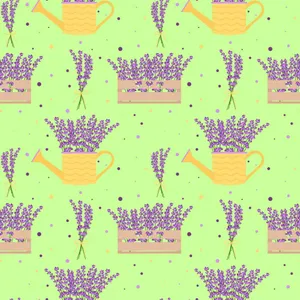 Lavender Pattern Watering Canand Bouquets Wallpaper