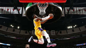 Le Bron James Slam Dunk Action Wallpaper