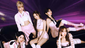 Le Sserafim Pink Outfits Promotional Photo Wallpaper