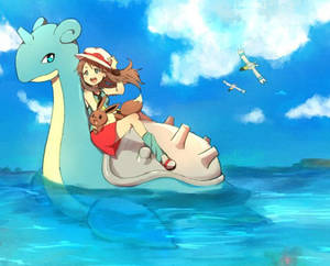 Leaf Riding Lapras Wallpaper