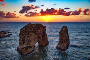 Lebanon Sunset Pigeon Rock Wallpaper