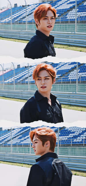 Lee Know Orange Hair Stadium Backdrop Wallpaper