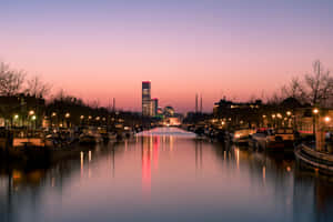 Leeuwarden Waterfront Dusk Skyline Wallpaper