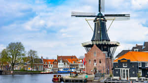 Leeuwarden Windmill Canal View Wallpaper