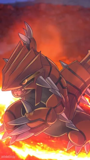 Legendary Groudon Outlined By Fire Wallpaper