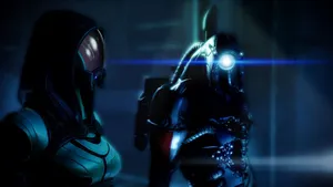 Legion, The Geth Infiltrator, In An Epic Mass Effect Battle Scene Wallpaper