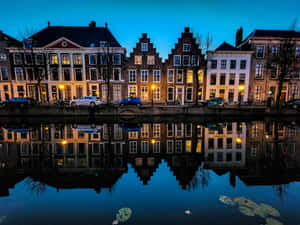 Leiden Canal Housesat Twilight Wallpaper