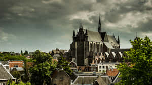 Leiden Cathedral Overcast Sky Wallpaper