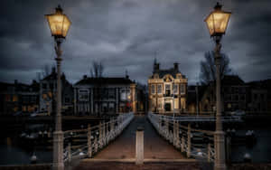 Leiden Historical Bridgeat Twilight Wallpaper