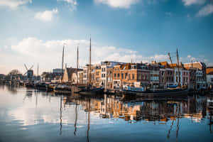 Leiden Waterfront Reflections Wallpaper