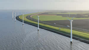 Lelystad Wind Turbines Along Waterway Wallpaper