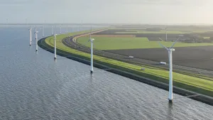 Lelystad Wind Turbines Along Waterway Wallpaper
