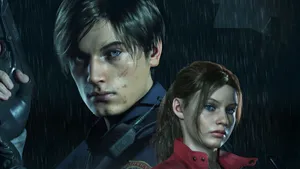 Leon And Claire Team Up To Survive The Horror Of Raccoon City In Resident Evil 2 Wallpaper