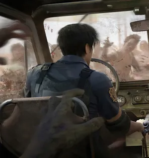 Leon Driving Resident Evil 2 Wallpaper