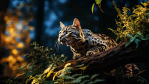 Leopard Cat In Twilight Forest Wallpaper