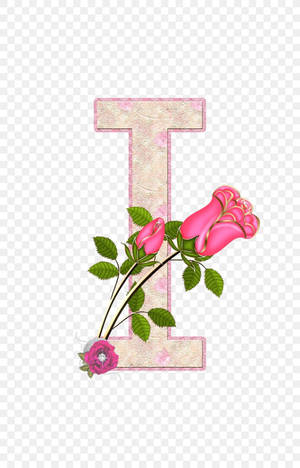 Letter I With Pink Rose Wallpaper