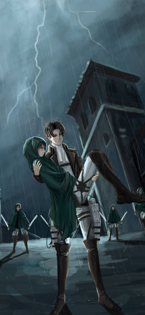 Levi Carrying Weak Eren Attack On Titan Iphone Wallpaper