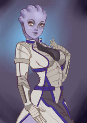 Liara T'soni In A Heroic Pose Wallpaper