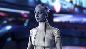 Liara T'soni, The Brave Asari Scientist In Action Wallpaper